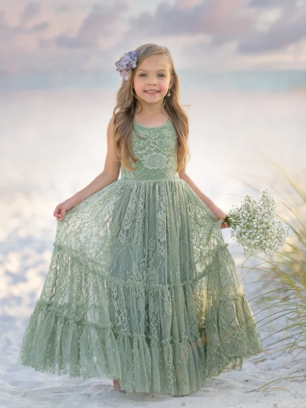 Lace Floor-length Green Dress